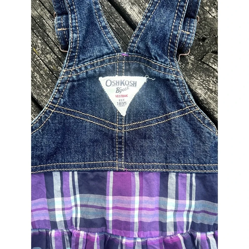 OshKosh B'gosh Overall Dress‎ Kids 18 Months Purple Plaid Denim EUC